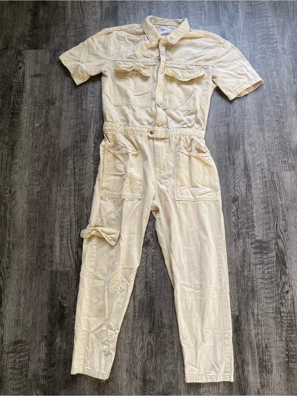 Cream Utility Short-Sleeve Jumpsuit